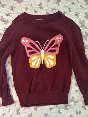 Girls' Maroon Butterfly Crewneck Sweater